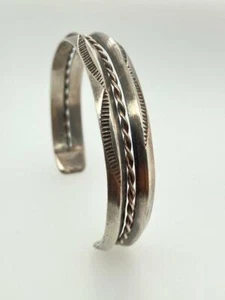 Vintage Navajo Sterling Silver Stamped Cuff Bracelet Double w/ Braid Rope - Picture 1 of 5