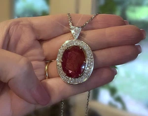 Platinum Ruby Unheated GIA Diamond Necklace 18K Pendant Natural Huge 27.57 Cts! - Picture 1 of 14