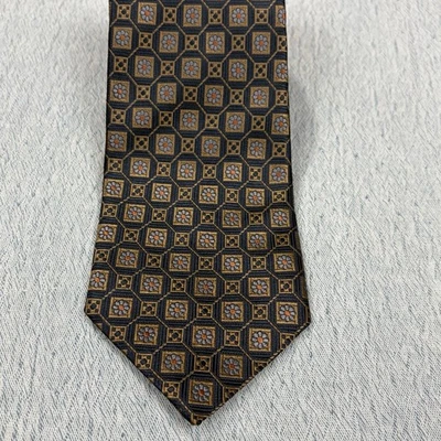 Ermenegildo Zegna Mens Neck Tie Brown Geometric Floral Silk 59” - Image 1 of 3