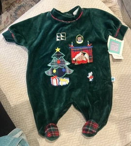 NWT Vintage Little Me Velvet One piece Christmas Outfit Sz 3 Months green READ - Picture 1 of 5