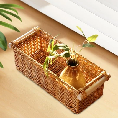 Imitation Rattan Storage Basket Long Narrow with Handles Woven Baskets Rattan - Image 1 of 4