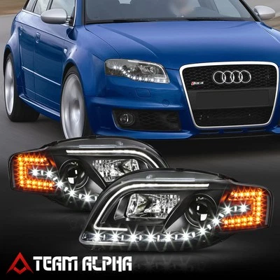 Fits 2005-2008 Audi S4/A4 B7{LED DRL/SIGNAL}Black/Clear Projector Headlight Lamp - Image 1 of 4