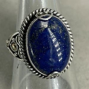 Suarti 925 sterling silver ring 10ct gold size T lapis lazuli gemstone chunky - Picture 1 of 11