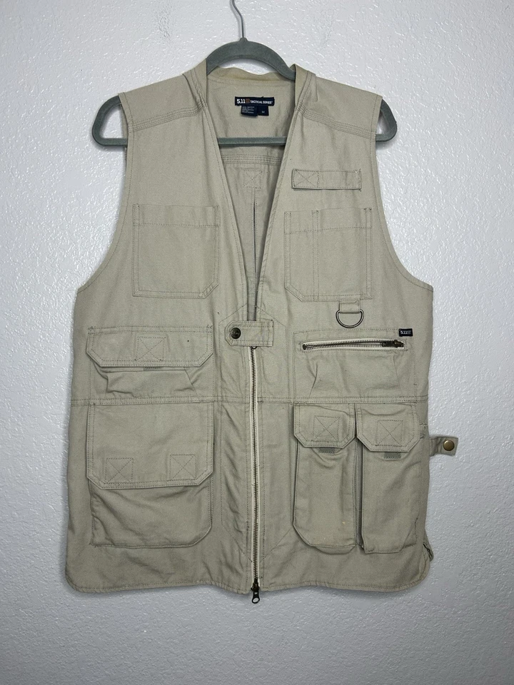 5.11 Tactical Series Tan Canvas Vest Pockets Button Zip Outdoor Hunting Medium - Image 1 of 4