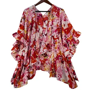 UMGEE USA Damen Blumen Rüschen Kimono Cardigan Wickel XL Übergröße rosa orange rot - Bild 1 von 6