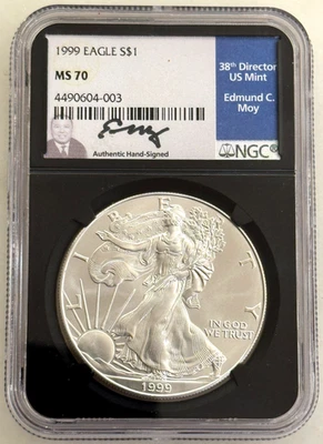 American Silver Eagle 1999 $1 NGC MS70 Ed Moy - Moneda sin problemas Foto 1 de 2