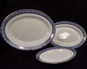 Sweden Gustafsberg Gustavsberg 3 Large Oval Platters 1914 Orient Blue White Gold - Picture 1 of 12