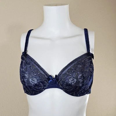 L'Agent от Agent Provocateur Сиена темно-синий/золотой погружения кружевной бюстгальтер размер 36DD - Изображение 1 из 4