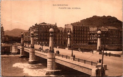 SPAIN 1925 PICTORIAL POSTCARD KURSAAL BRIDGE SANSEBASTIAN ADDR USA & POSTMARK - Image 1 of 2