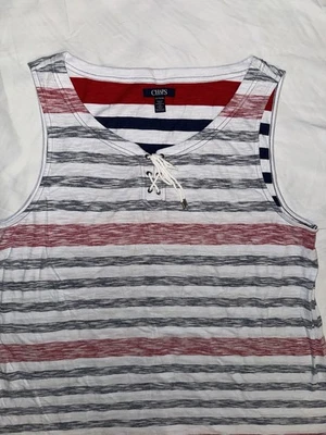 Blusa feminina sem mangas listrada branca vermelha azul XXL - Imagem 1 de 4