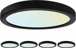 Luxrite 7 Inch LED Flush Mount 15W 3 Color Options Dimmable Black 4-Pack - Picture 1 of 7