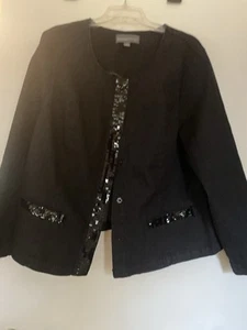 Avenue Denim Women's Size 18/20 LONG Black Button Up Denim Jacket With Sequins - Bild 1 von 4