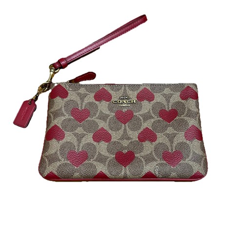 COACH SIGNATURE TAN RED APPLE ottone CUORE BRACCIALETTO tela