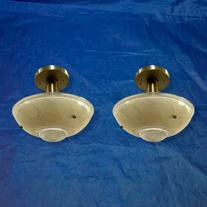 Flush Mount Pair Fixtures Three Chain Shades Antique Vintage Great 45F - Picture 1 of 6
