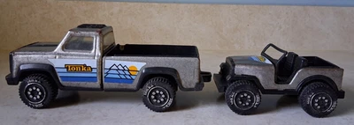 Vintage 1979 Die Cast Tonka Silver Pickup Truck & Jeep Set (no trailer) - Image 1 of 4