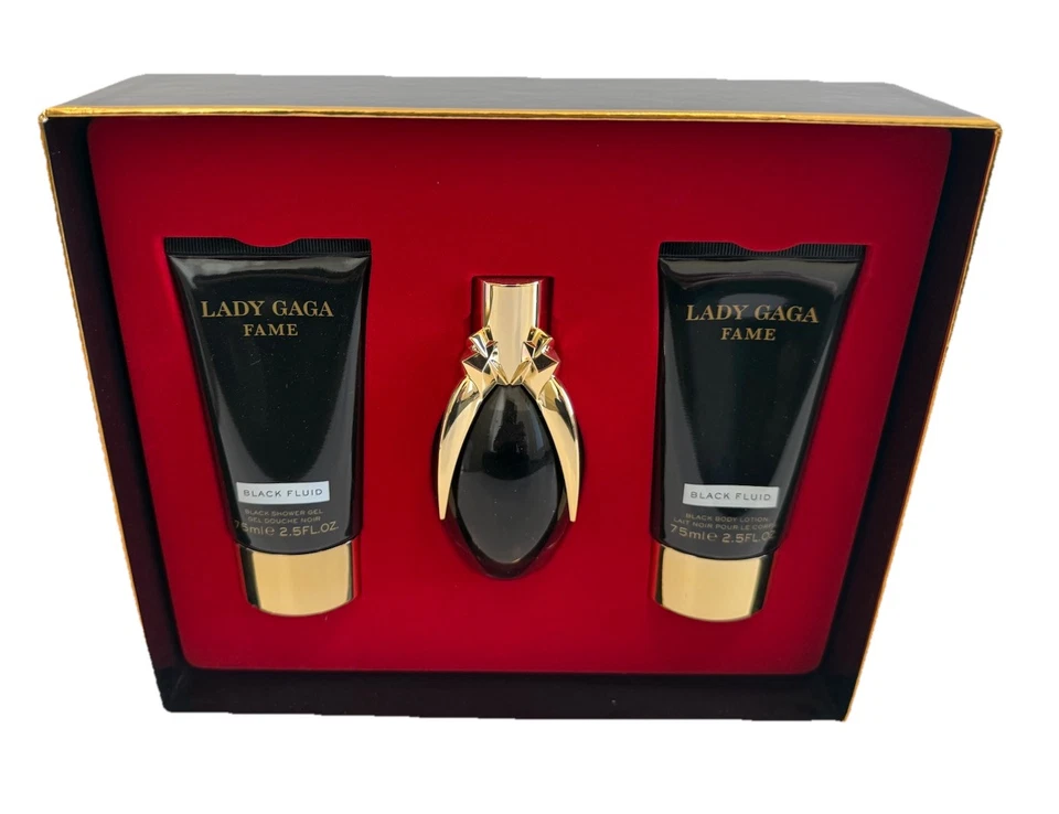 Lady Gaga Fame Black Fluid  3pc set 50ml EDP,75ml  gel  75ml body lotion women - Image 1 of 3