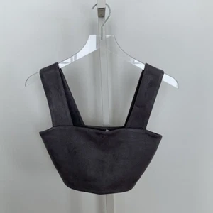Susana Monaco Cropped wide strap tank top shirt blouse fitted gray silver new S - Picture 1 of 4