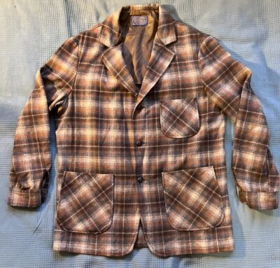 VTG Pendleton Car Coat Brown/Tan/Gray Plaid Men’s Large 100% Wool EUC - Image 1 of 4