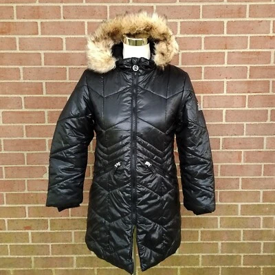 Youth Zero Xposur 冬季外套 Parka 人造毛皮连帽黑色 M 码 10-12  — 第 1/4 张图片