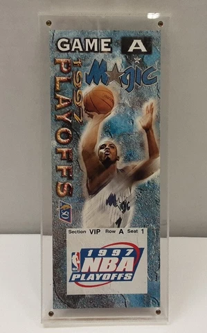 1997 NBA PLAYOFF COMMEMORATIVE TICKET VIP GAME A - PLEXI PROTECTOR ORLANDO MAGIC Cover