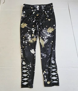Justice Leggings Girls XL 16-18 Black with Gold White Splatter Lattice Ankle - Picture 1 of 11