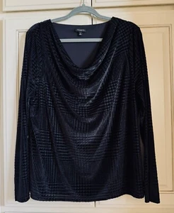 TALBOTS Women's Black Velvet Textured Houndstooth Plaid Cowl Drape Neck LS Sz XL - Picture 1 of 10