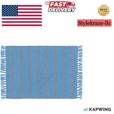 Mainstays by Becky G. & Alejandra Indoor/Outdoor Layering Rug, Blue Stripe - Image 1 of 4