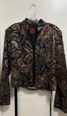 JS Collections Silk Blend Multi Floral Beaded Belted Lined Kimono Jacket Sz M/L - Image 1 of 4