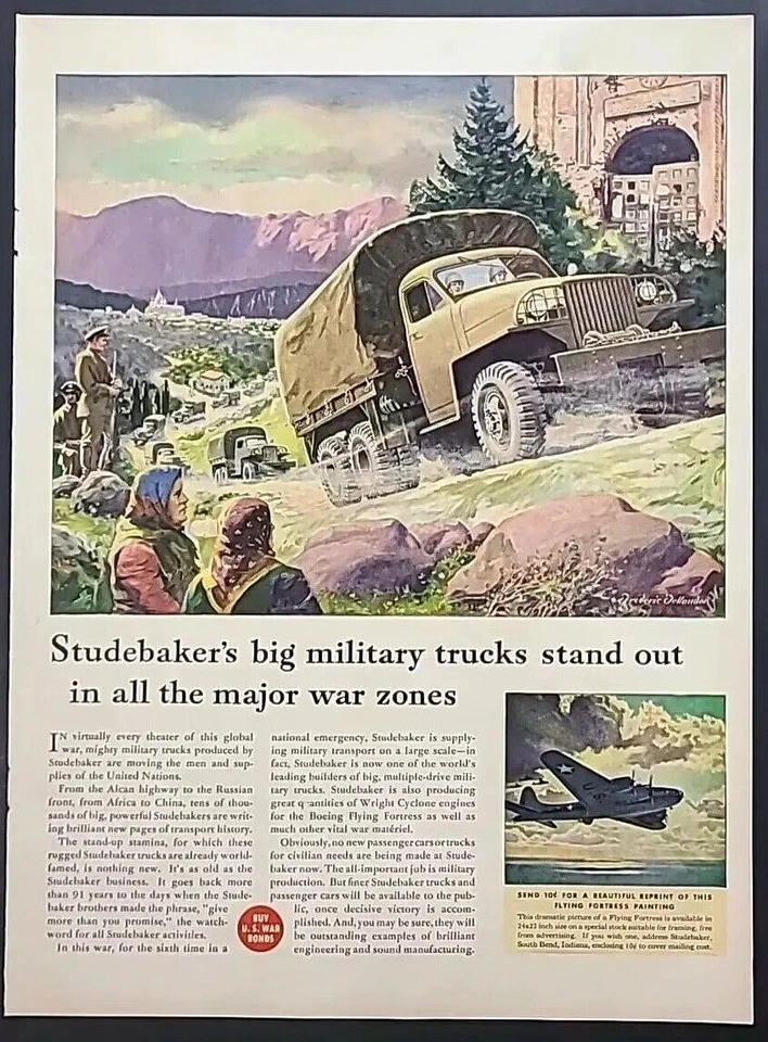 1943 Studebaker Military Trucks Vintage 1940's Magazine Print Ad, WW2 - Image 1 of 1