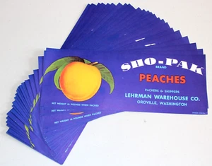 Original 25 SHO-PAK Pfirsich Kiste Etikett Lehrman Warehouse Co Oroville WA Großhandel - Bild 1 von 2