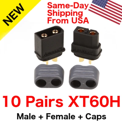 10 pairs XT60H Connector Plug 3.5mm Gold Plated Plug Black Lipo W/ Caps - Image 1 of 4