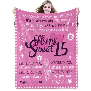 15th Birthday Gifts for Girls Quinceañera Throw Blanket 55"x70" Flannel - Picture 1 of 7