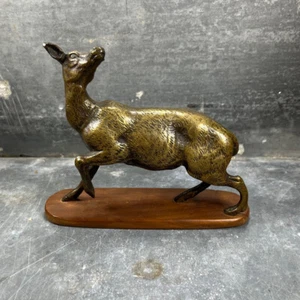 Bronze Tier – Hirschkuh Auf Sockel Holz – Geheimversteck Unterputz - Foto 1 di 12