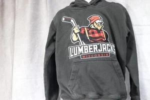 Boy's Black Long Sleeve Pullover Hoodie Lumberjack Wisconsin Youth XS - Picture 1 of 2
