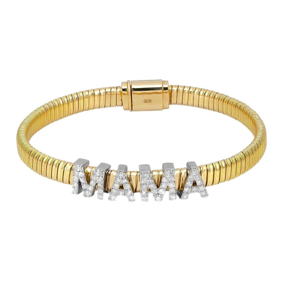 Brazalete Tubogas MAMA Diamante Corte Redondo Oro Amarillo 14K 0.85Cttw 7 Pulgadas Foto 1 de 1