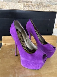Sam Edelman "Alexa" Purple Suede Stiletto Heeled Open Toe Dress Pumps 7.5 - Picture 1 of 8