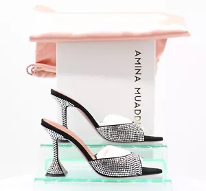 Amina Muaddi Ladies Caroline Crystal Suede Courts Black 40 USuedeK 7 - Picture 1 of 9