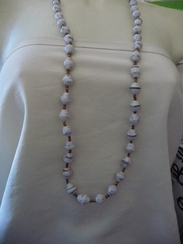 OFF WHITE COLLANA MACULATA PERLINE BIANCHE con PERLINE SEMI TONO RAME SENZA CHIUSURA 18" L #3 6A