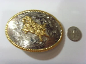 Antiguo cinturón de América Occidental hebilla rodeo bul rider oro tono plata metal 50807 - Imagen 1 de 3