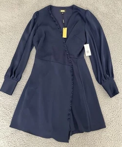 Alexia Admor New York Arya Arya Button Front Navy Blue Wrap Dress Size 12 NWT - Picture 1 of 9