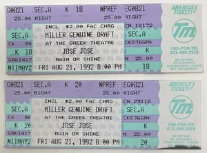(2) José José 1992 Full Concert Tickets LA Mexican El Príncipe de la Canción - Picture 1 of 2