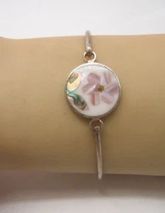 VTG MEXICO ALPACA BRACELET INLAID SHELL FLOWER - Picture 1 of 4