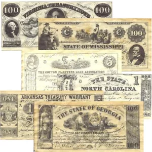 Confederate States Civil War Era Currency - Banknotes - Set A - Picture 1 of 8