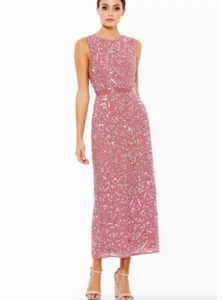 Mac Duggal Geometric Sequin Midi Tea Length Dress Sz 2 $538 Rosewood C*1473 - Picture 1 of 14