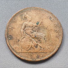 1877 Queen Victoria Bun Head One Penny Bronze Light Patina Some Good Detail