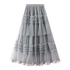 Women Elegant Midi A-Line Tulle Skirt Elastic Waist Pleated Flare Skirt Mesh - Picture 1 of 13