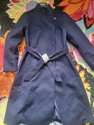 Brooks Brothers United Airline Blue Wool Blend Belted Trench Coat Women Xs P - Image 1 of 4