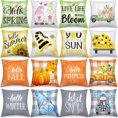 Tatuo 16 Set Seasonal Pillow Covers 18 x 18 Inch Fall Autumn Holiday Plaid  - Image 1 of 4
