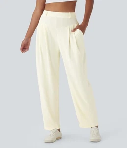 NWT Halara Ribbed High Waisted Pocket Barrel Leg Work Pants Size Large - Picture 1 of 13