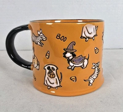 Taza de café Halloween Eli y Ana cerámica hecha a mano. Tricky Treat perro naranja Foto 1 de 4